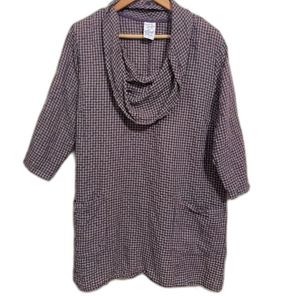 Match Point gingham cowl neck tunic blouse size M-L lagenlook
